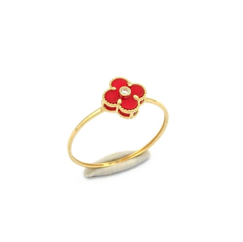 خاتم ذهب تصميم الماس مع فص احمر جميل عيار 18