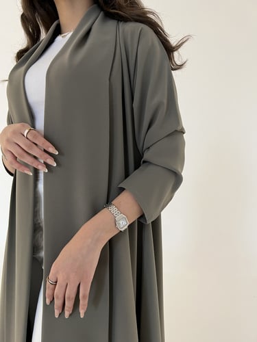 كريب تفاحي خفيف كلوش ياقة طويلة