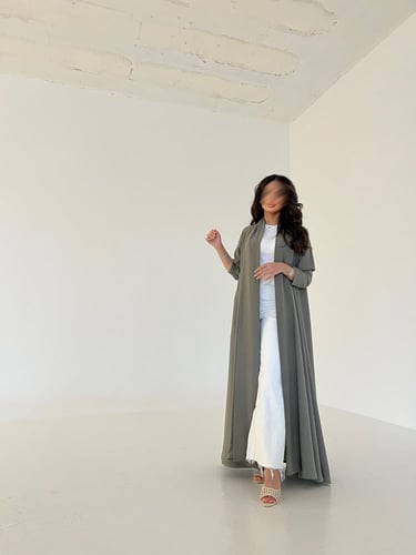 كريب تفاحي خفيف كلوش ياقة طويلة