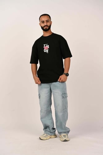 تيشرت اوفر سايز اسود لوقو im ok