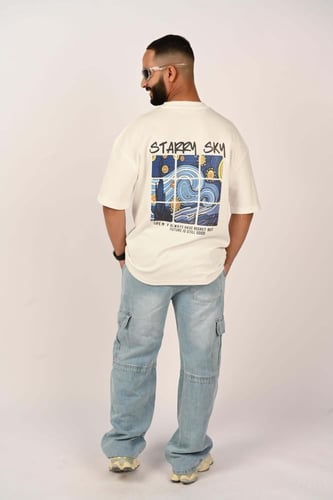 تيشرت اوفر سايز لون ابيض STARR
