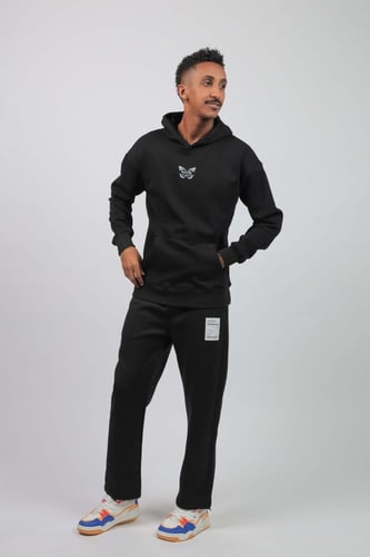 هودي اوفر سايز اسود بطبعة .