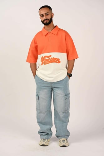 تيشرت اوفر سايز ابيض و برتقالي