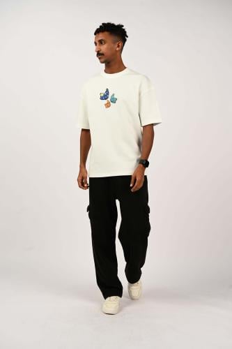 تيشرت اوفر سايز ابيض لوقو 3 قرشات