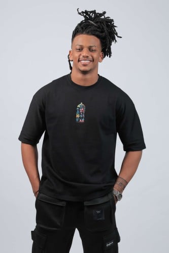 تيشرت اوفر سايز اسود لوقو بخاخ