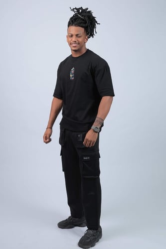 تيشرت اوفر سايز اسود لوقو بخاخ