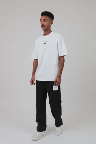 تيشيرت اوفر سايز أبيض S-156 بطبعة “STREET WEAR”