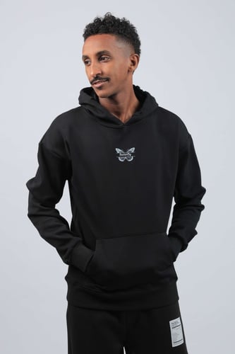 هودي اوفر سايز اسود بطبعة .