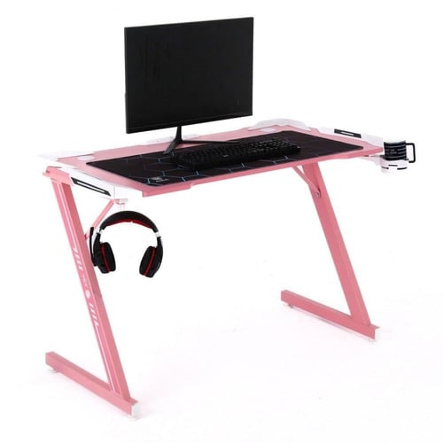 طاوله مكتبية وقيمنق بإضاءة RGB - وردي ابعاد الطاول...