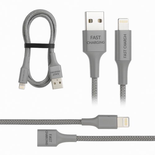 كيبل شحن سريع Fast Charging Gray USB-A to Lightnin...