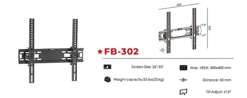 FUJISTAR FIXED TV WALL MOUNT BRACKET, MOVABLE UP A...