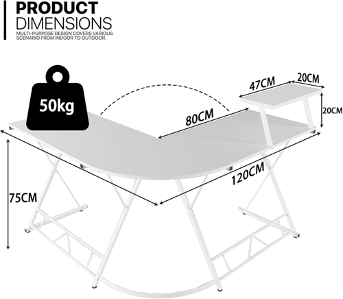AnneFish 140cm L Shaped Office TABLE WHITE طاولات...