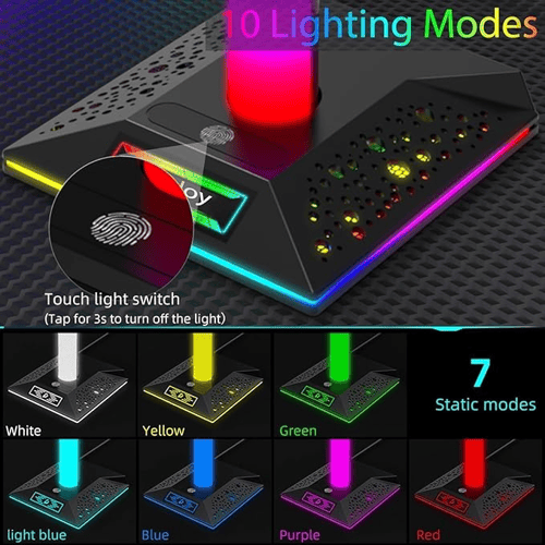 حامل سماعات راس للالعاب RGB مع 10 اوضاع اضاءة من A...
