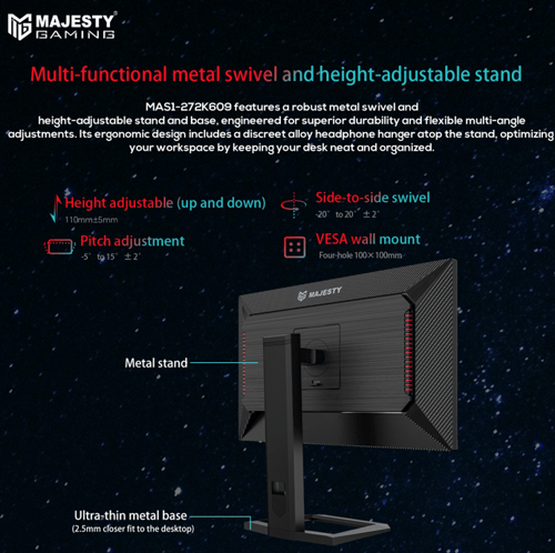 شاشة العاب ماجيستي 27 بوصة - QHD 2K 320Hz, 0.5MS,...