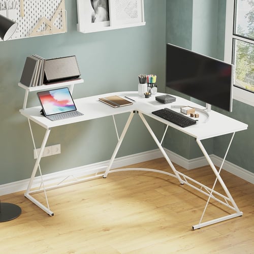 AnneFish 140cm L Shaped Office TABLE WHITE طاولات...