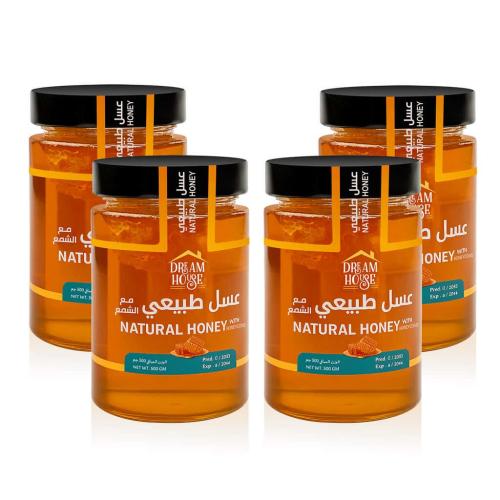 عسل طبيعي مع الشمع 2 كيلو (4 عبوة 500 جم)