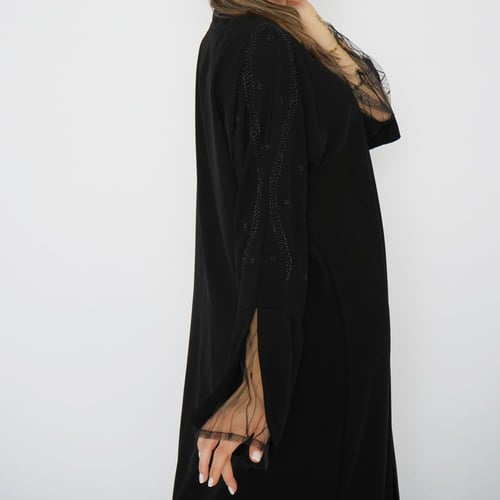 عباية سوداء فاخرة مع دانتيل عروق مع تطريز 6005