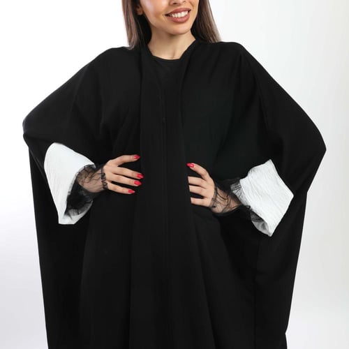 عباية مشلح كريب ملكي لون أسود باكمام سي واي ودانتي...