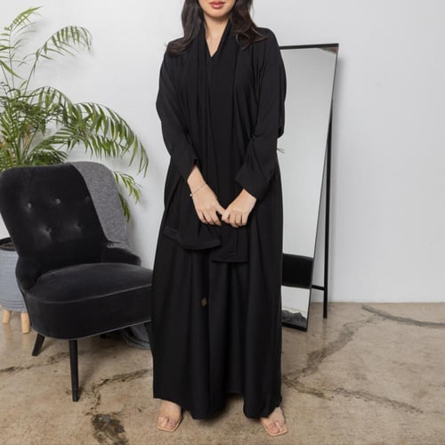 عباية كريب سوداء سادة N1005