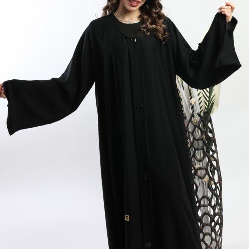 عباية سادة كلوش أسود بأزرار سوداء 5090