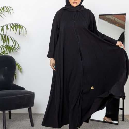 عباية سوداء كلوش طقطق واسعه R1103