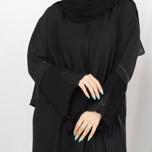 عباية سوداء سادة بكم واسع شيفون R1112