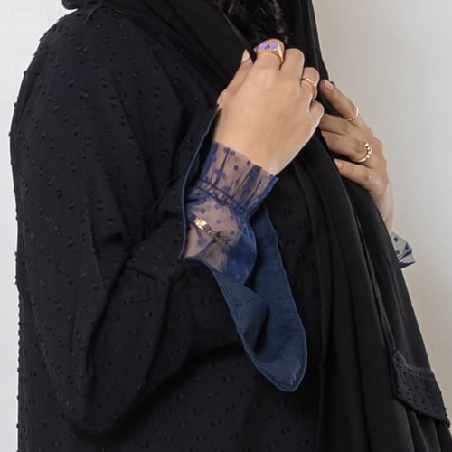 عباية سوداء سادة منقطة الكم دانتيل N1055