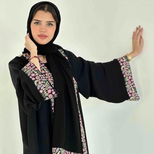 عباية مفتوحة فستان مشبوك بكلفة سدو في الأطراف والا...