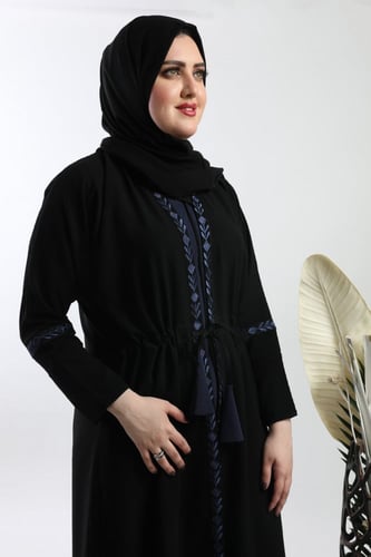 عباية سوداء بقماش مشبوك باللون الأزرق 5081