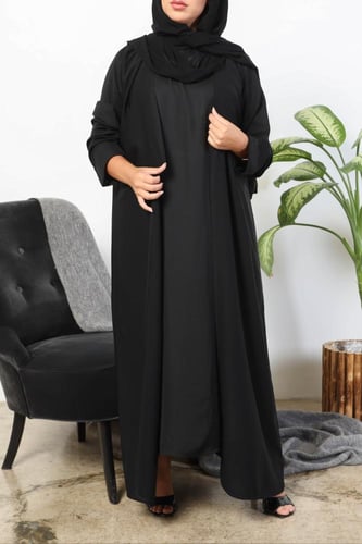 عباية مع فستان مشبوك سادة 5037