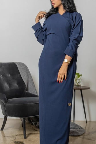 عبايه ملونه ساده اللون كحلي غامق z2018