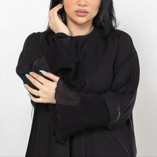 عباية سوداء سادة بكم واسع شيفون R1112