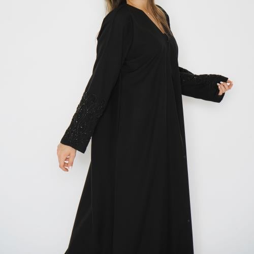 عباية سوداء قماش ملكي كوري شك يد 6016