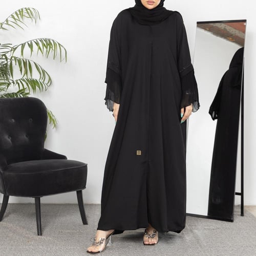 عباية سوداء سادة بكم واسع شيفون R1112