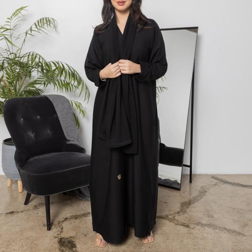 عباية كريب سوداء سادة N1005