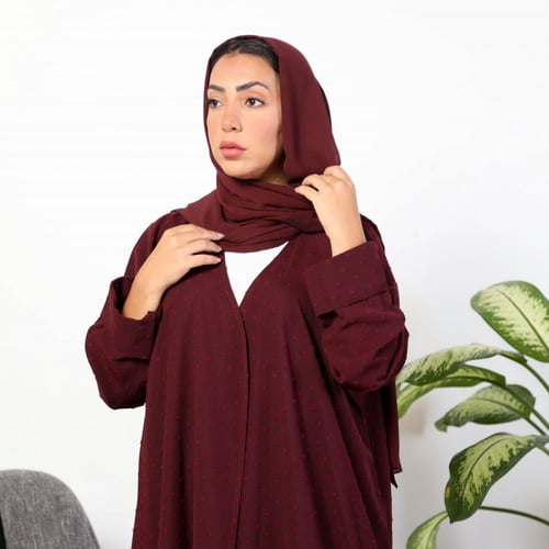 عبايه ملونة لون عودي منقطة خامة باردة 5023