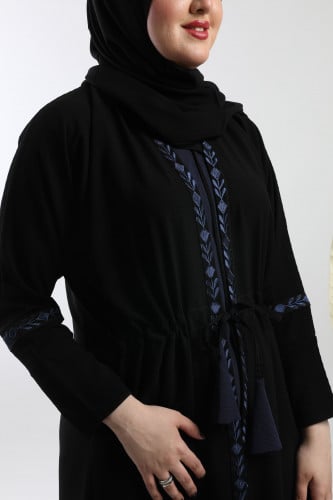 عباية سوداء بقماش مشبوك باللون الأزرق 5081