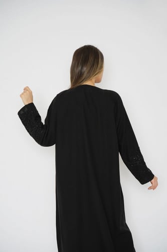 عباية سوداء قماش ملكي كوري شك يد 6016