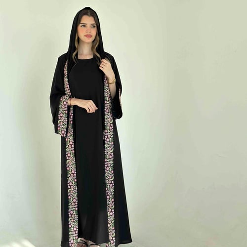 عباية مفتوحة فستان مشبوك بكلفة سدو في الأطراف والا...