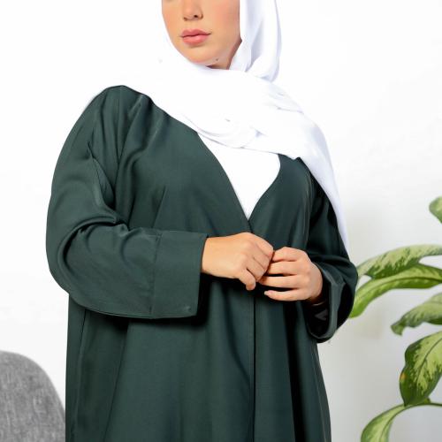 عبايه ملونة اخضر زيتي سادة كم مقلوب 5017
