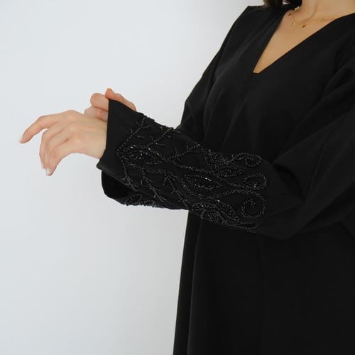 عباية سوداء قماش ملكي كوري شك يد 6016