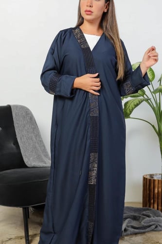 عبايه ملونة كحلي غامق بكلفة السدو قماش الندى 5035