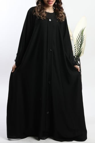 عباية سادة كلوش أسود بأزرار سوداء 5090