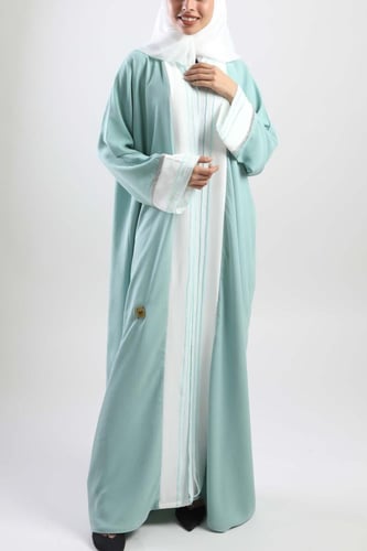 عباية ملونة للسفر باللون تيفاني مميز مع تداخل متنا...