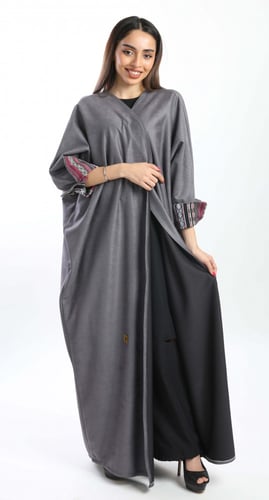 مشلح رمادي شامواه وكم ملون سدو تصميم أنيق 5068