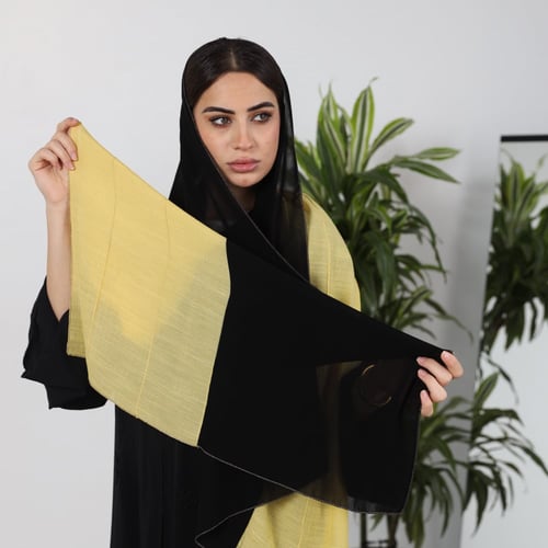 'طرحة طبقتين اسود واصفر