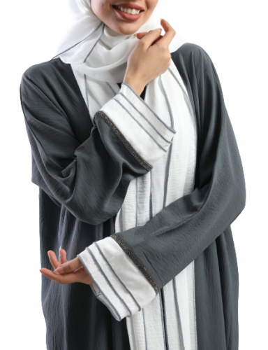 عباية ملونة باللون الرصاصي الداكن والأبيض 5046