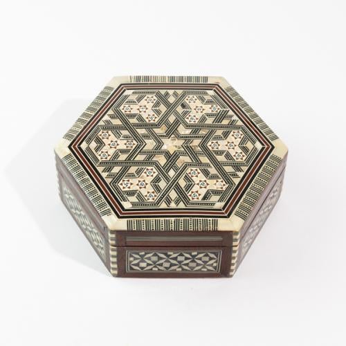 صندوق خشبي دمشقي فاخر سداسي الأضلاع