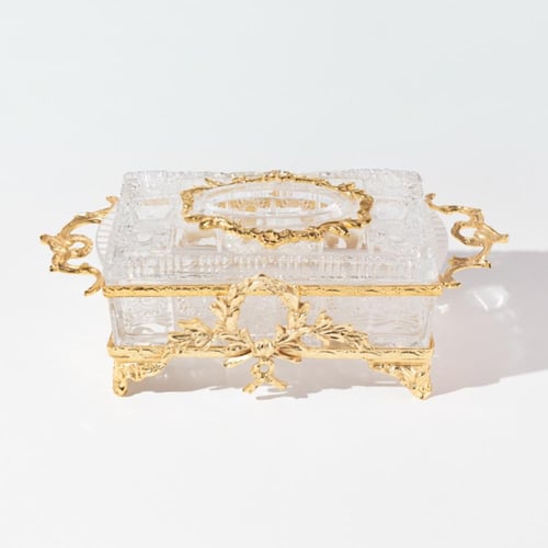 علبة كلينكس كرستال فاخر مطعّم بالنحاس الذهبي