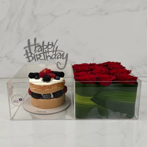 بوكس ورد طبيعي مع كيك من جاناش